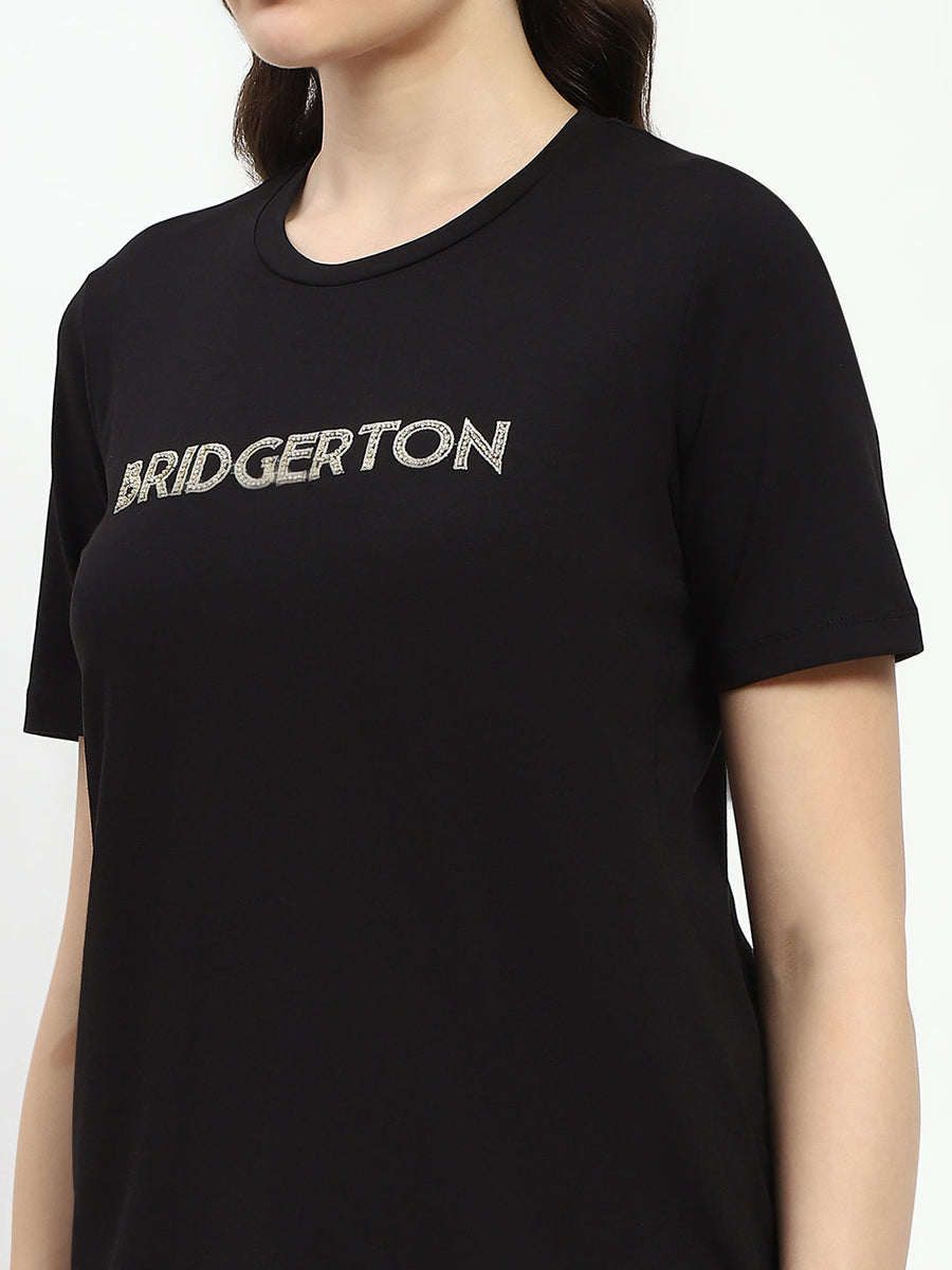 Madame Bridgerton Crystal Embellished Black T-Shirt