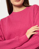 Madame Knitted Self-Textured Hot Pink Sweatshirt