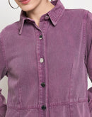 Madame Buttoned Plum Cotton Shirt Dress