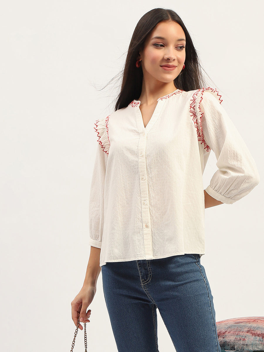 Madame Embroidery Detailing Off White Top