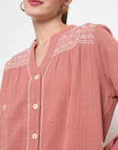 Madame Cotton Embroidery Detailed Rust Red Top