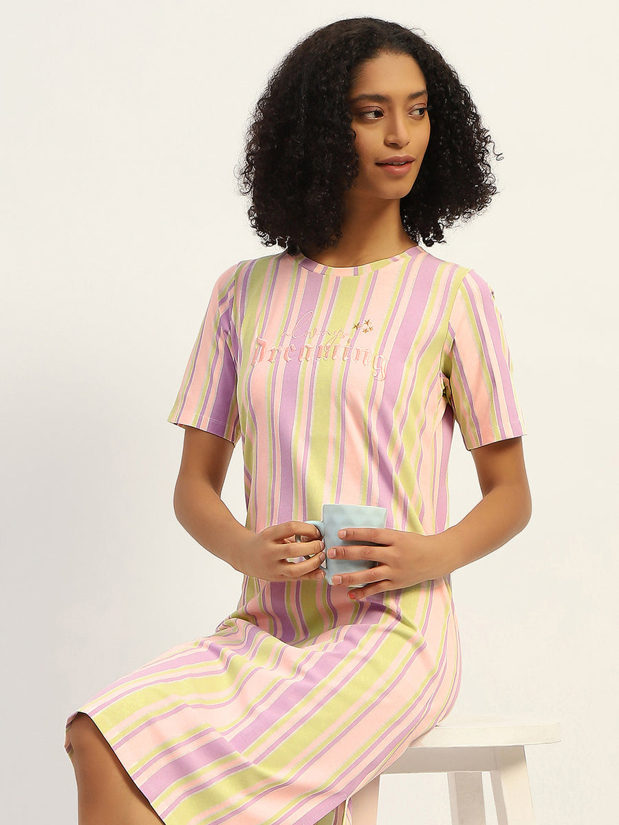 mSECRET Striped Pink Cotton Night Dress