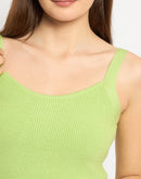 Madame Sleeveless Solid Green Sweater