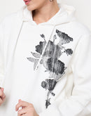 Madame Floral Print Adorned Cotton Blend White Sweatshirt