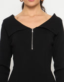 Madame Viscose Blend Open Shoulder With Zip Black Top