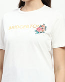 Madame Bridgerton Embossed Graphics White Cotton T-Shirt