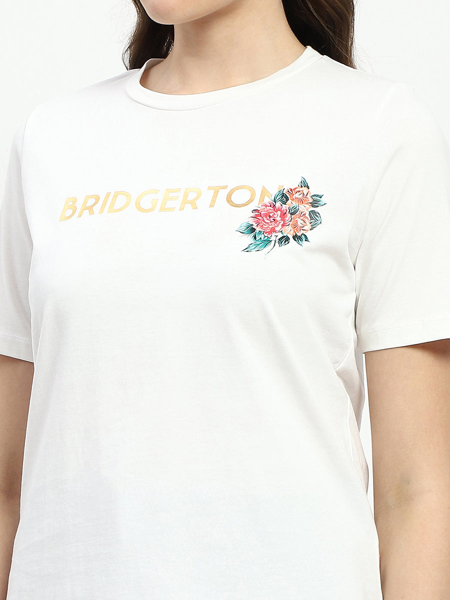 Madame Bridgerton Embossed Graphics White Cotton T-Shirt