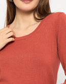 Madame Round Neck Ribbed Cuff Rust Red Sweater