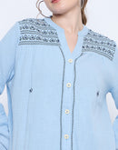 Madame Cotton Embroidery Detailed Sky Blue Top