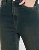 Madame Green Tinted Stone Wash Cotton Blend Denim Jeans