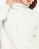 Madame Embellished Turtleneck Off White Sweater