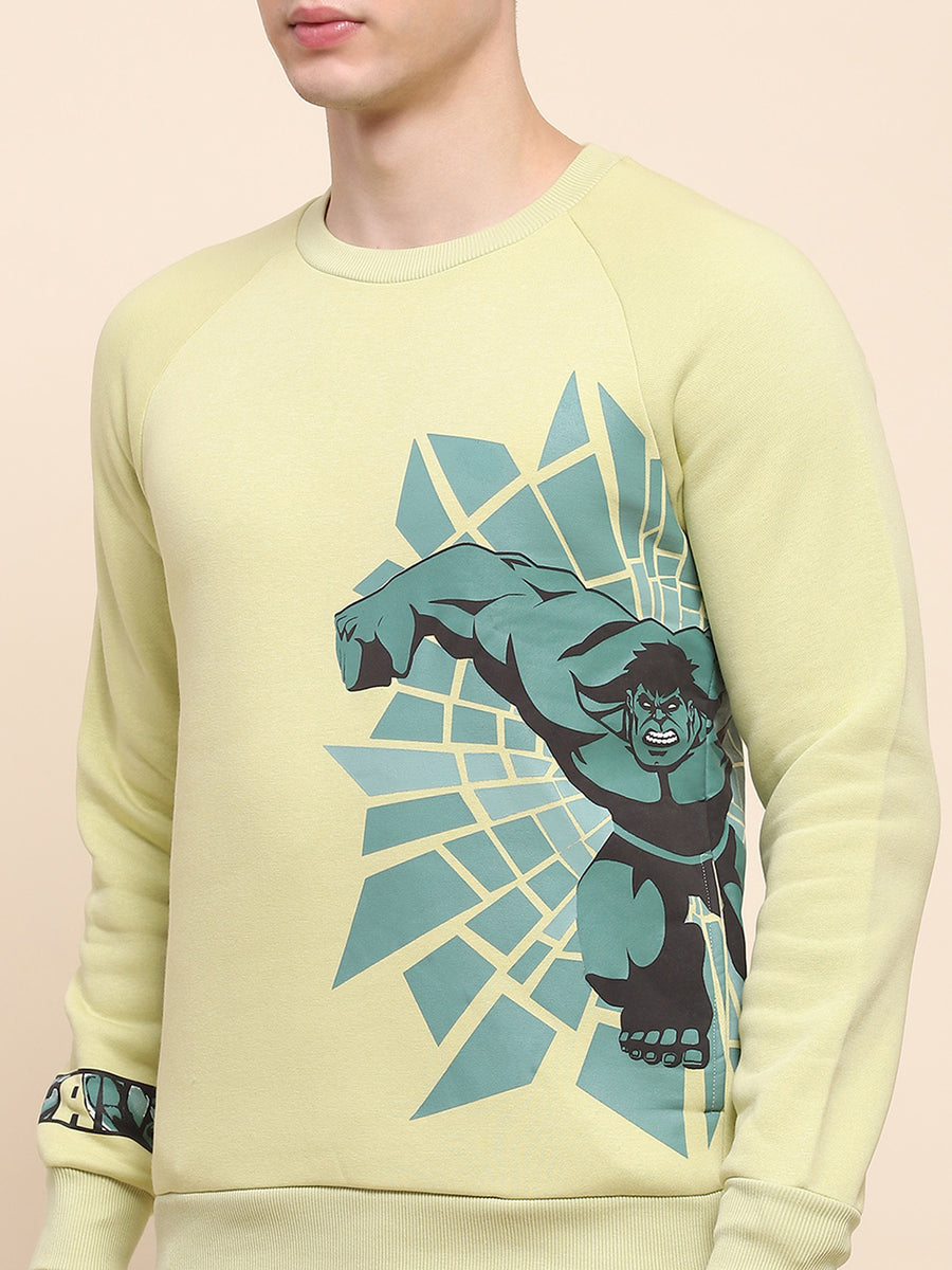 Camla Barcelona Graphic Printed Lime Green Cotton Sweatshirt