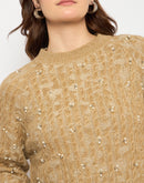 Madame Self Design Crew Neck Brown Sweater