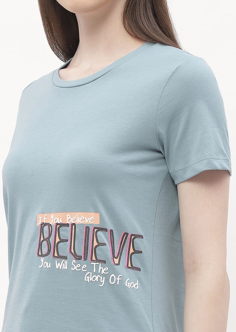 Madame Typography Powder Blue Regular T-Shirt