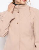 Madame Textured High Neck Beige Short Coat