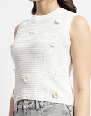 Madame White Floral Applique Sleeveless Top