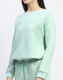 mSECRET Cotton Blend Textured Top and Bottom Green Night Suit