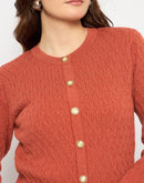 Madame Cable Knit Round Neck Rust Red Cardigan