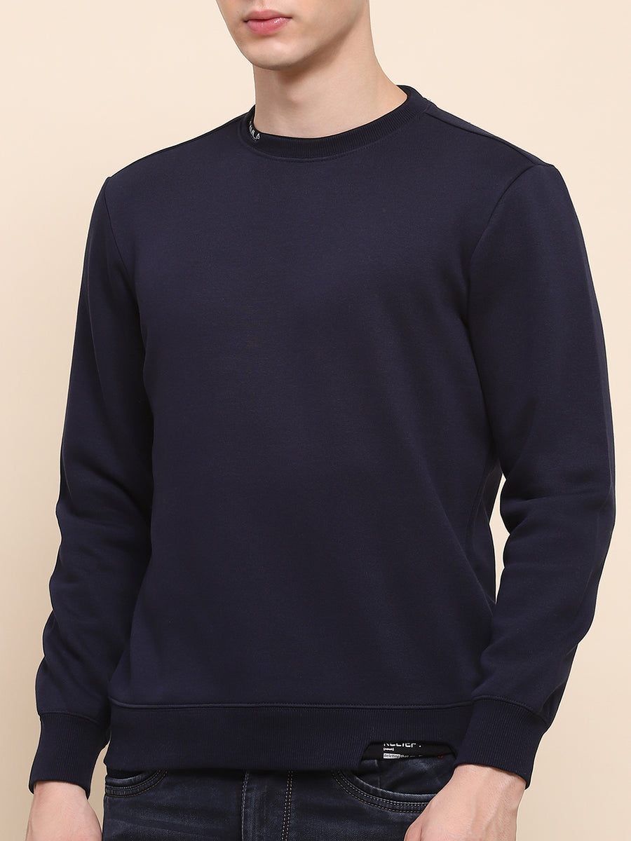 Camla Barcelona Cotton Solid Navy Blue Sweatshirt