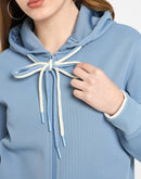 Madame Bonded Fleece Placement Print Light Blue Zipped Sweatshirt