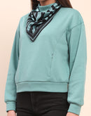 Camla Barcelona Cotton High Neck Sea Green Sweatshirt