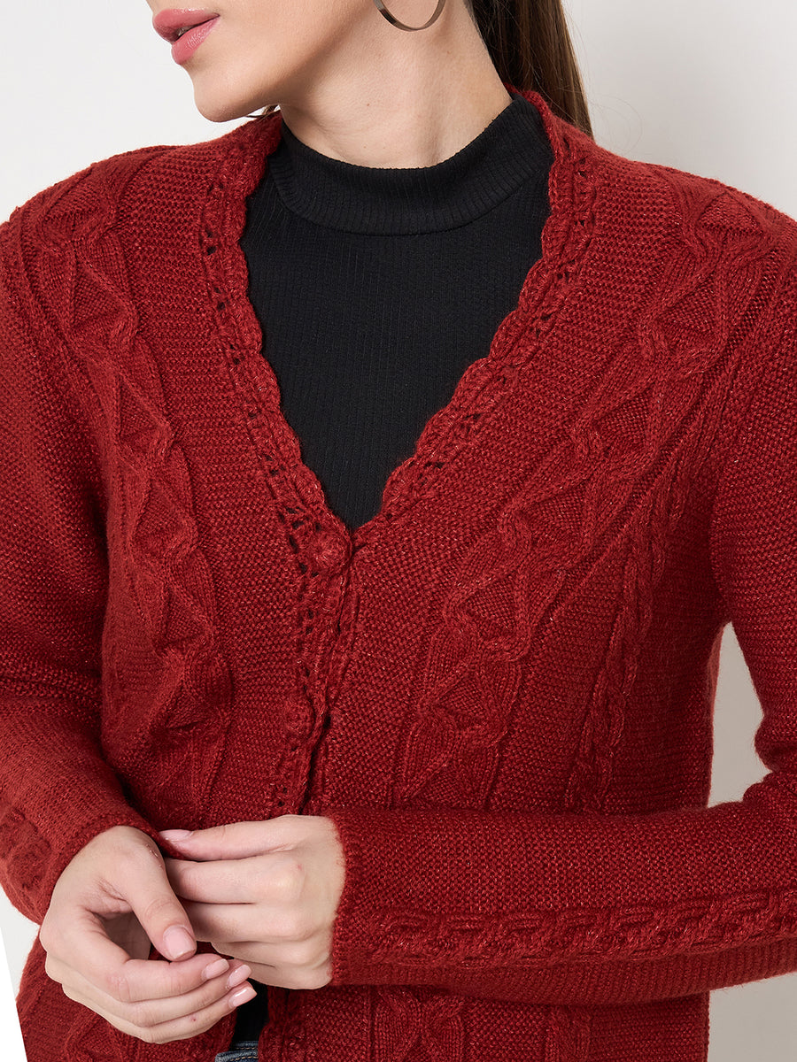 Madame Rust Red Cable Knit Acrylic Sweater