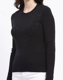 Madame Embellishment Adorned Black Knitted Top