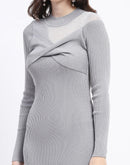 Madame Twisted Detailing Ribbed Bodycon Grey Dress