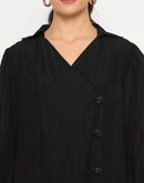 Madame Black Asymmetrical Hemline Rayon Blend Shirt