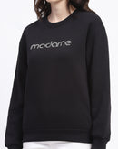 Madame Fleece Handwork And Embroidered Black Sweatshirt  For Women