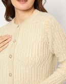 Madame Cable Knit Button Down Beige Cardigan