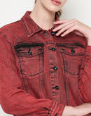 Madame Acid Wash Cotton Blend Red Denim Jacket