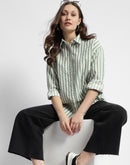 Madame Dusty Green And White Striped Regular Shirt