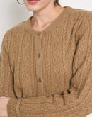 Madame Solid Camel Cable Knit Cardigan