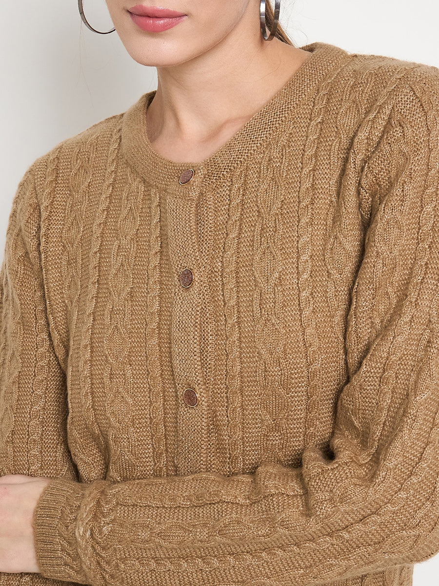 Madame Solid Camel Cable Knit Cardigan