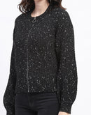 Madame Speckled Zip Up Black Acrylic Sweater