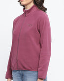 Madame Raglan Sleeve Embroidered Plum Zipped Sweatshirt