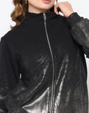 Madame Cotton Blend Quilted Zipped Black Sweatshirt