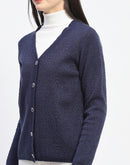 Madame V Neck Buttoned Navy Blue Cardigan