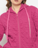 Madame Cotton Blend Self-Textured Zipped Hot Pink Sweatshirt