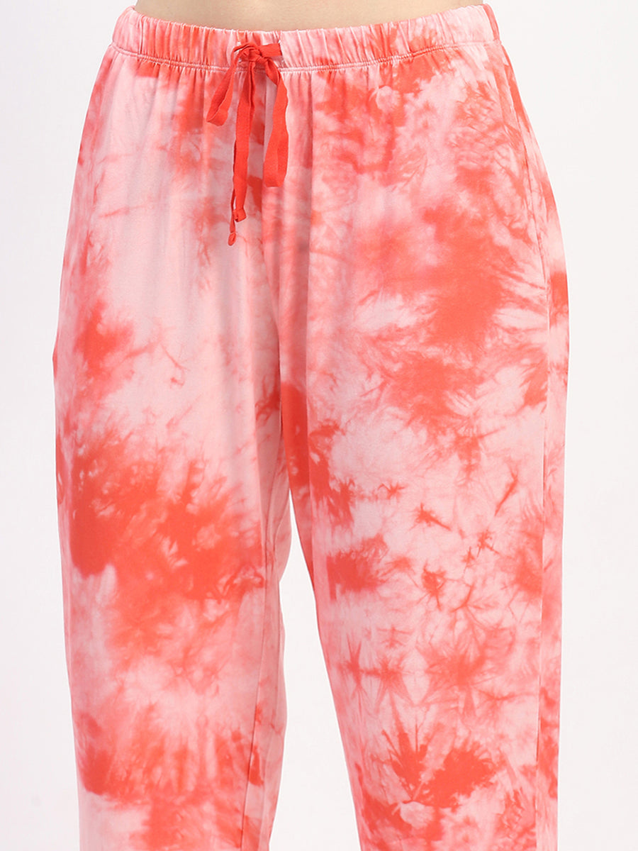 mSECRET Tie Dye Coral Typography Print Two Piece Night Suit