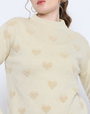 Madame Graphic Print Mock Neck Beige Sweater