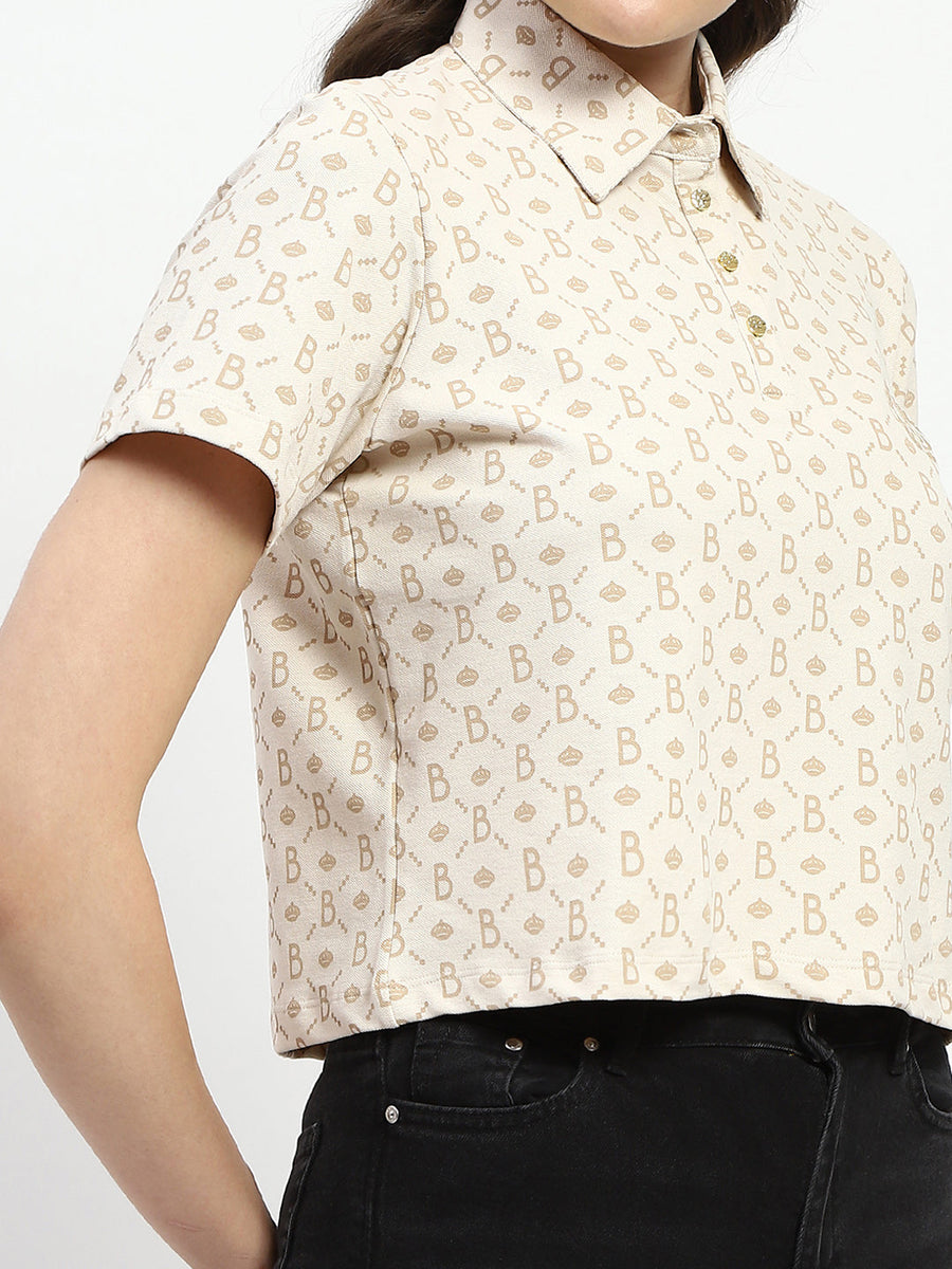 Madame Bridgerton Beige Cotton Polo Top