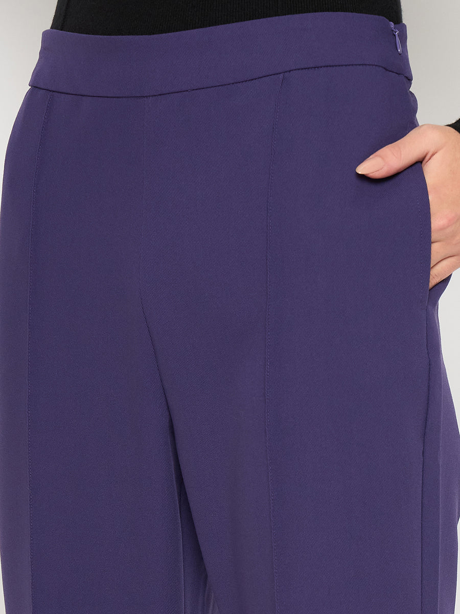 Madame Pleated Flared Purple Trousers