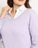 Madame Round Neck Ribbed Cuff Mauve Sweater