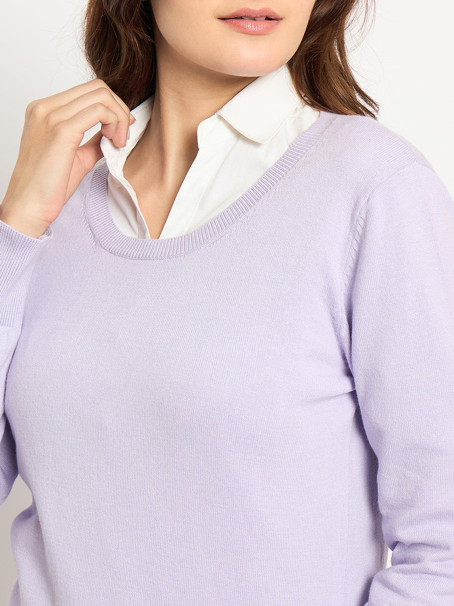 Madame Round Neck Ribbed Cuff Mauve Sweater