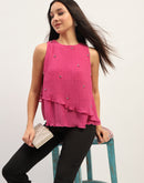 Madame Double Hem Embellished Pink Top