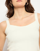 Madame Sleeveless Solid Off White Sweater