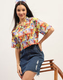 Madame Graphic Print Cotton Purple Cropped Shirt