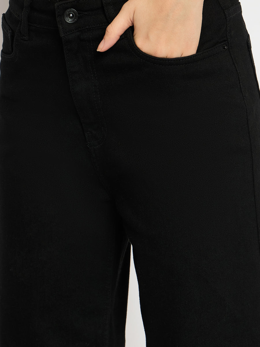 Madame Cotton Blend Wide Leg Black Denim Jeans